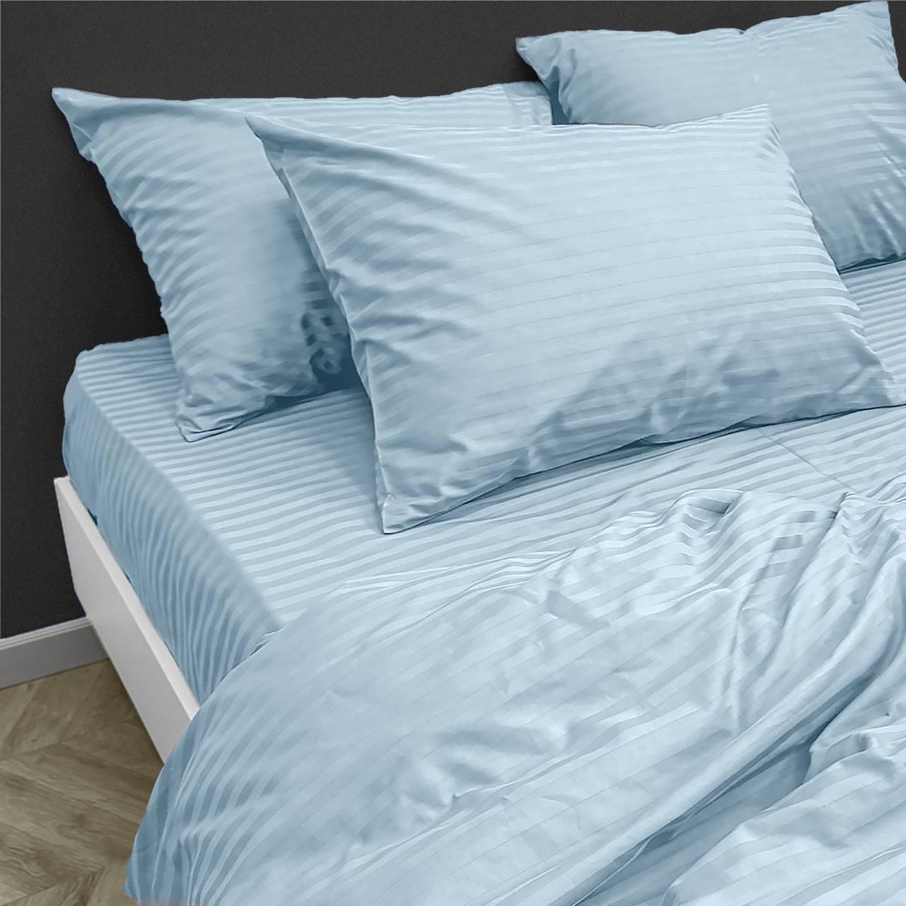 Комплект постільної білизни Страйп сатин преміум Ніжно-блакитний Євро розмір 200х240, фото 1
