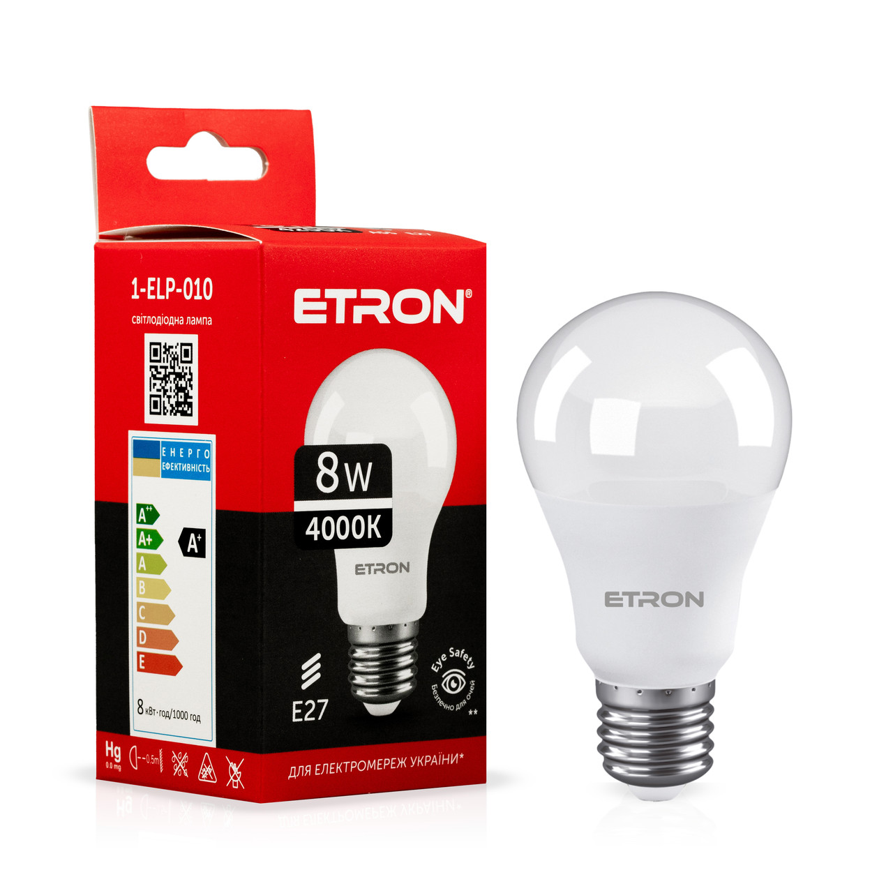 Світлодіодна LED лампа ETRON 1-ELP-010 8W A55 4000K E27 денне світло, фото 1