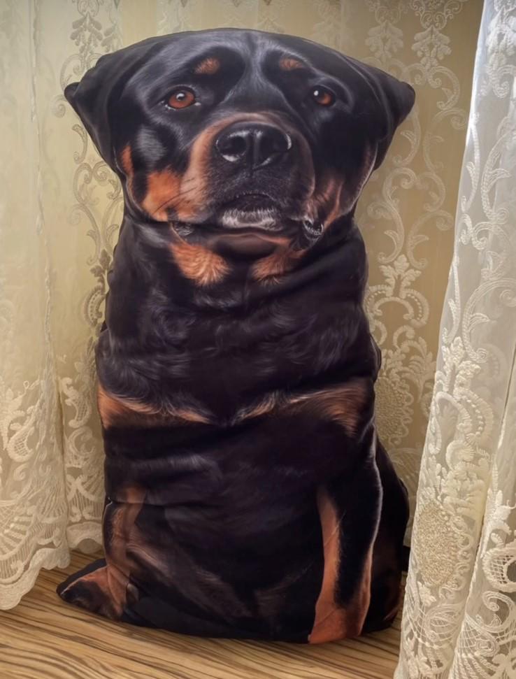 🖤Велика подушка собака з реалістичним 3D принтом Ротвейлер 68см М'яка іграшка песик антистрес, фото 1