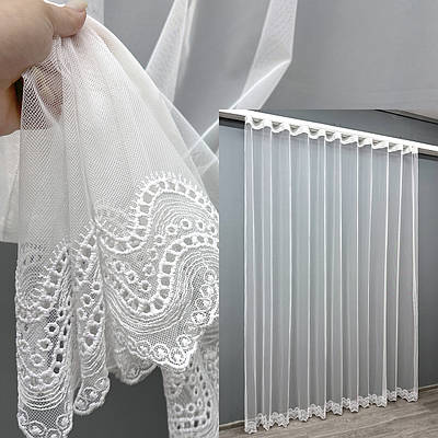 Готова тюль (3х2,7м.) "Грек-сітка" з вишивкою та люрексом. Колір білий. Код 1799т 40-655