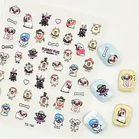 5D-поліуретанові наліпки для нігтів «Мопси» аркуш 8×9,6 см