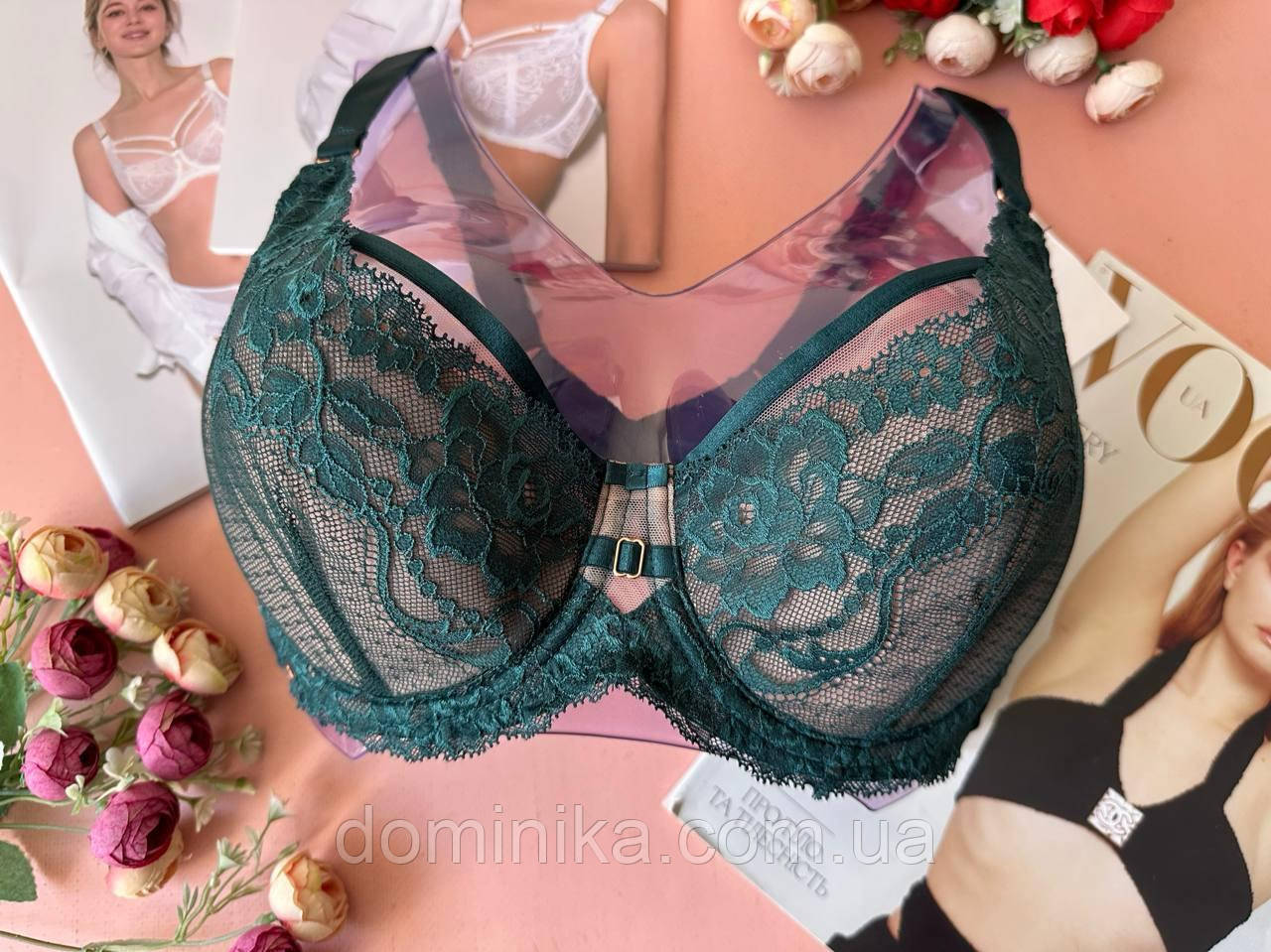 Мереживний бюстгальтер ліфчик м'який смарагдовий