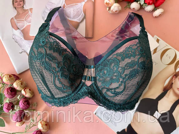 Мереживний бюстгальтер ліфчик м'який смарагдовий, фото 1
