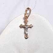 Хрестик з білого та жовтого золота з розп'яттям маленький 0.47