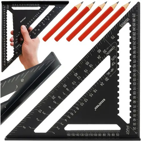 Алюмінієвий столярний косинець BIGSTREN 25874, 12", 90° та 45°, 5 олівців, фото 1