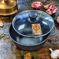 Чавунний казанок 3 л з склянною кришкою Maysternya Казан каструля чавунна для плову в подарунковій коробці