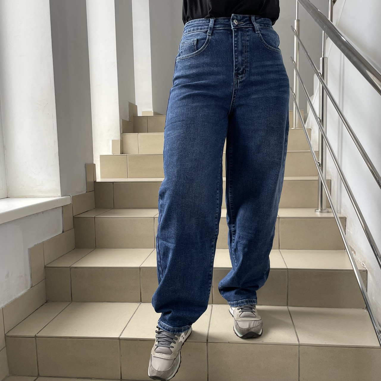 Джинси жіночі Baggy широкі стрейч завищена талія 28 сині, фото 1