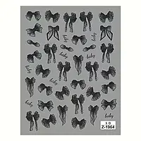 5D рельєфні чорні наклейки для нігтів із бантом матові самоклеючі декалі