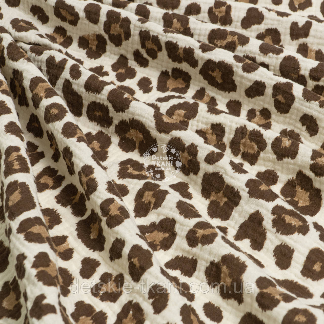 Двошаровий жатий муслін "Великі леопардові плями на ванільному тлі", ширина 135 см, фото 1