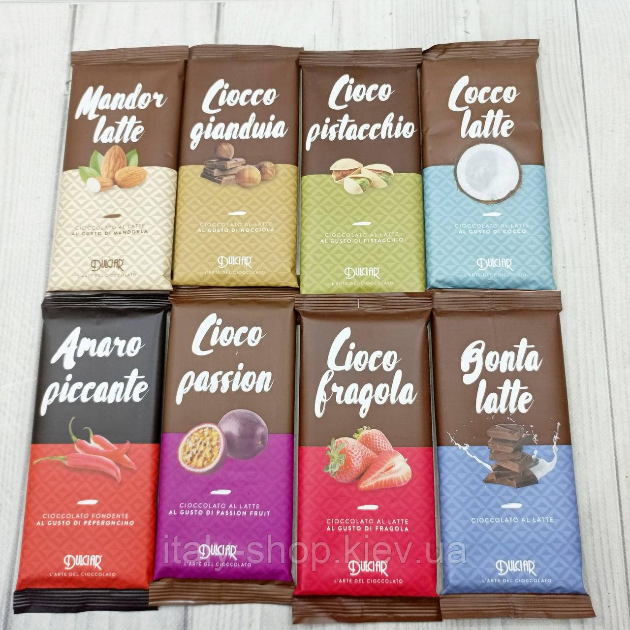 Шоколад молочний Dulciar в асортименті 80 грам Італія, ціна за 1 шт., фото 1