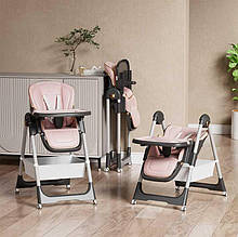 Столик стільчик для годування Toti S-19225 Рожевий, м'який чохол PU, 4 колеса, знімний столик, кошик