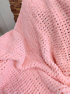 В'язаний плюшевий плед ручної роботи персиковий, 120*170см