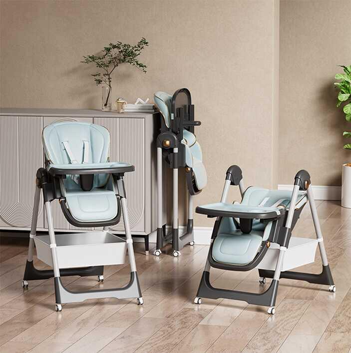 Столик стільчик для годування Toti S-94066 М'ятний, м'який чохол PU, 4 колеса, знімний столик, кошик, фото 1