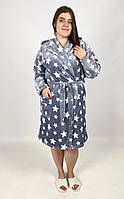 Теплий махровий халат жіночий із капюшоном короткий зірка на запах сірий р.46-56