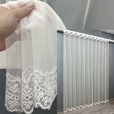 Тюль "Грек-сітка" з вишивкою та люрексом. Колір молочний. Код 1828т