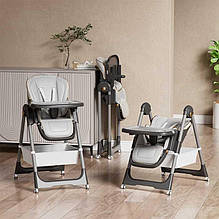 Дитячий стільчик-столик для годування Toti S-48054 Білий, м'який чохол PU, 4 колеса, знімний столик, кошик