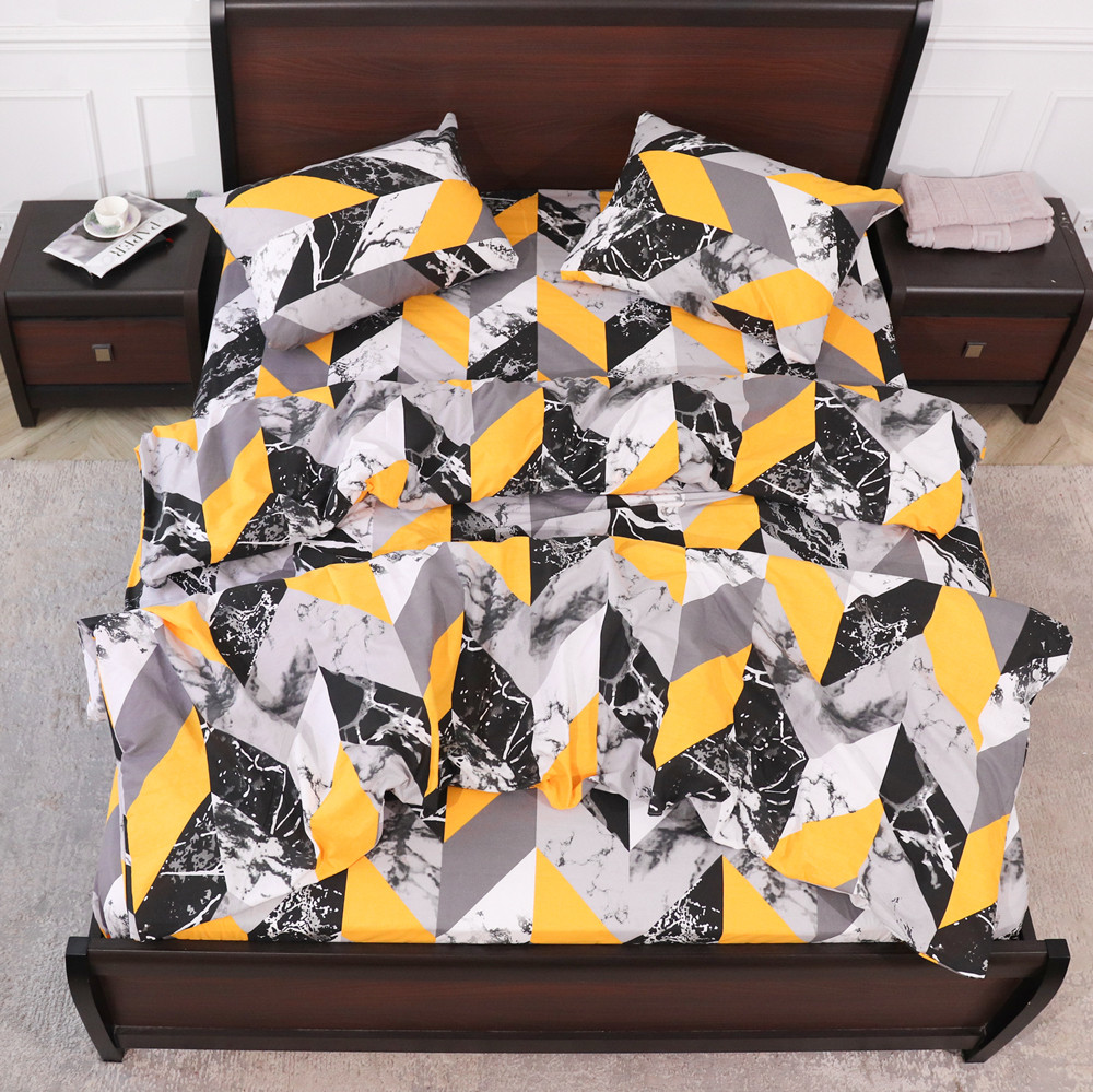 Сірий полуторний комплект із геометричним принтом 150*220 бавовняний із Бязі Gold Черешенька ТМ