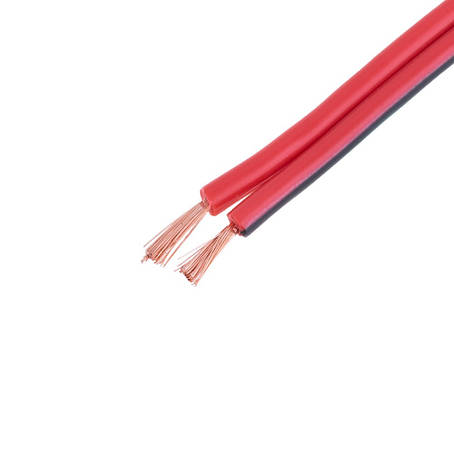 Дріт живлення плоский 2-жильний 16AWG (1.5mm2 PVC, 80/0.15/AS) червоний із чорною смужкою, 1 м, фото 1