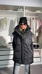 Жіночий жилет подовжений; Колір чорний, білий, пудра, моко; Розмір 42/46, 48/52