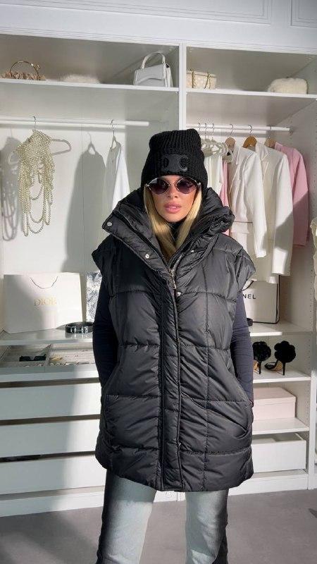 Жіночий жилет подовжений; Колір чорний, білий, пудра, моко; Розмір 42/46, 48/52, фото 1