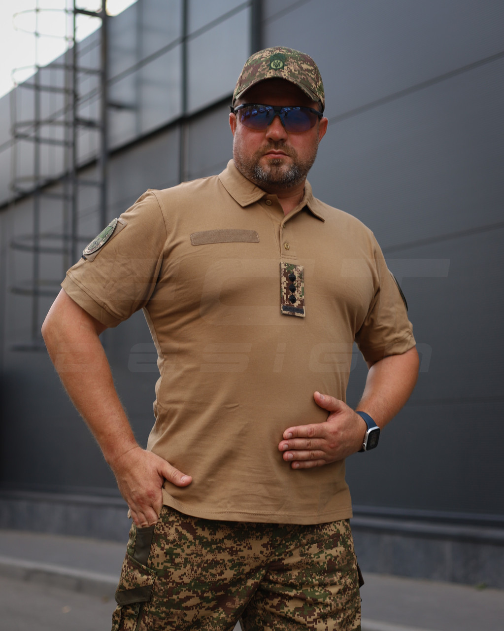 Футболка Поло мілітарі преміум Лакоста бавовна Койот, фото 1