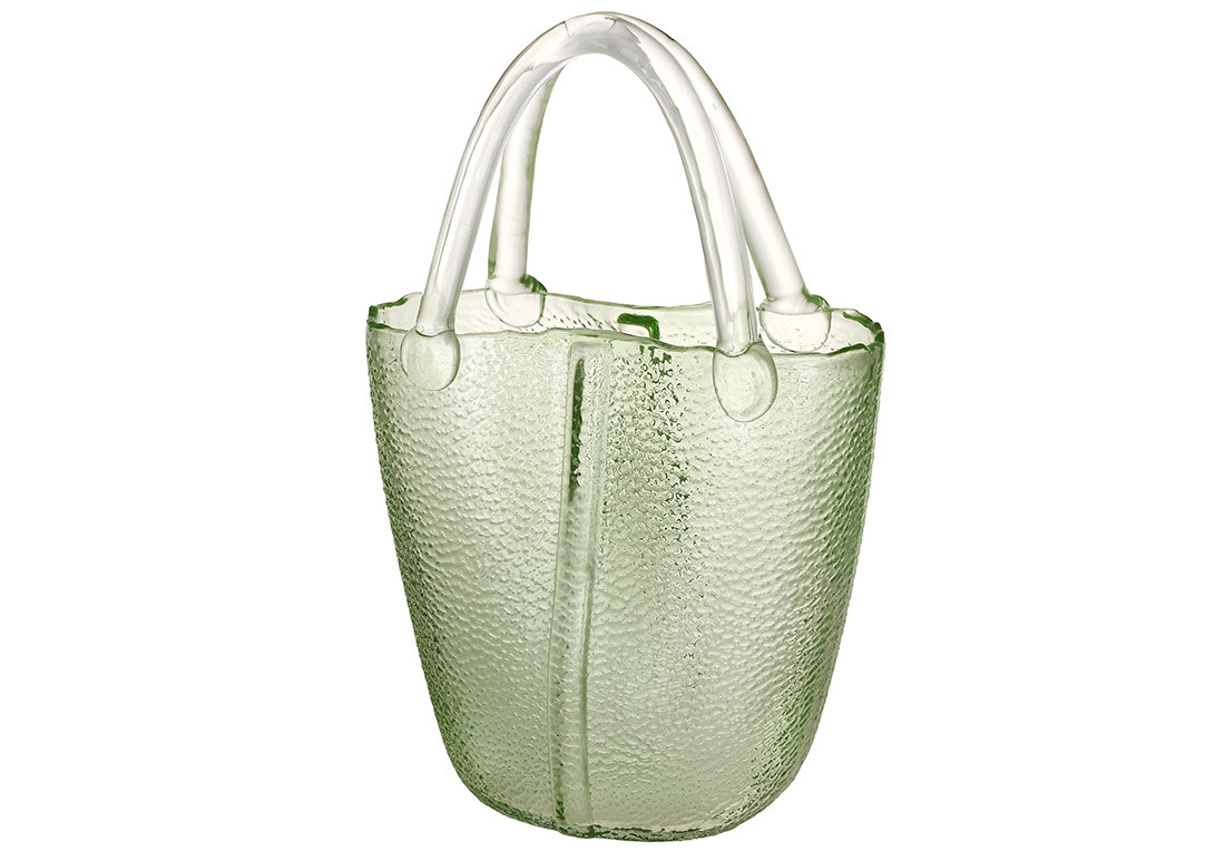 Ваза з прозорого скла у формі Сумочки, 19.5*7.3*29см, колір - зелений ТОВАР ВІД ВИРОБНИКА