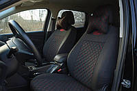 Чехлы для сидений автомобиля Шевроле Такума (Chevrolet Tacuma) автоткань ромбами красная строчка