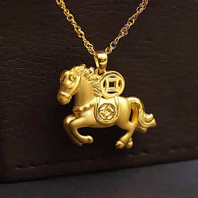 Позолочена Підвіска Кінь Перемоги з китайською монетою для грошей, для життєвої сили та більшого успіху Малайз