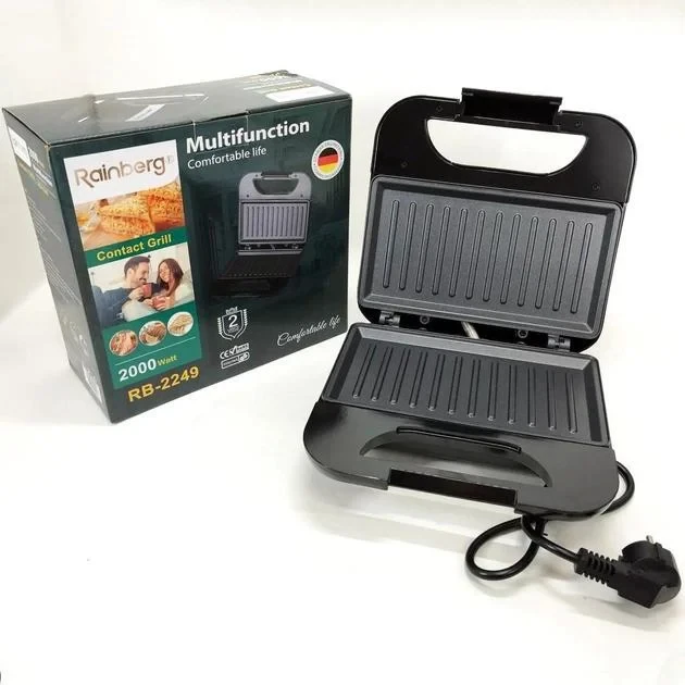 ОЧЕНКА! Гриль притискний Rainberg RB-2249, гриль для шаурми та стейків 1800 Вт (Трищина на корпусі 3083)