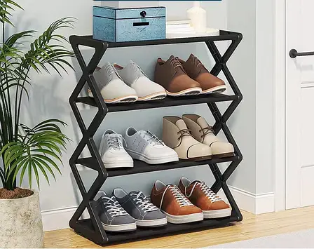 Пілочка для взуття з 4 розбірними рівнями в чорному кольорі, стильна полиця взуттєва 42х18.5х49.5 см, фото 1
