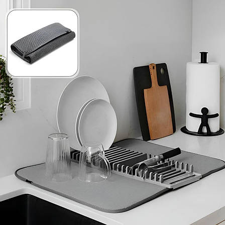 Килимок для сушіння посуду. Сушарки для посуду. Килимок із підставкою для посуду. Килимок на мийку для посуду, фото 1