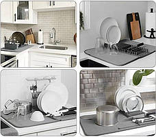 Килимок для сушіння посуду. Сушарки для посуду. Килимок із підставкою для посуду. Килимок на мийку для посуду, фото 3