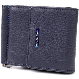 Вертикальний чоловічий затискач із зернистої натуральної шкіри Tony Perotti 20862_1 (3595 navy) Синій