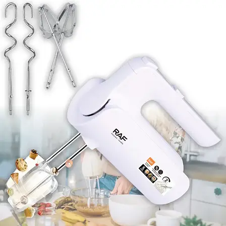 Міксер електричний ручний на 5 швидкостей із 4 насадками RAF R.6653W 800 Вт Білий, фото 1