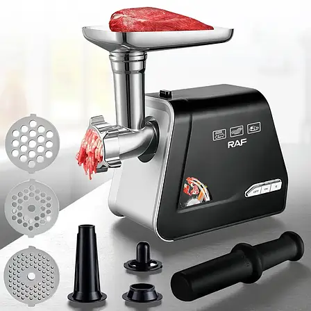 Електрична м'ясорубка з насадками та захистом від перегрівання RAF R.3375 1000 Вт, фото 1