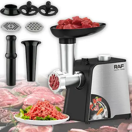 Електрична настільна м'ясорубка з насадками RAF R.3392 2000 Вт, фото 1