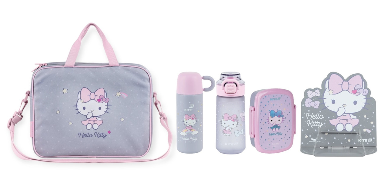 Набір Kite Hello Kitty (текстильна сумка, термос, пляшка, ланчбокс, підставка для книг), фото 1