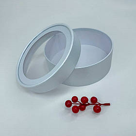 Кругла коробка для зефіру, Ø17*6 см, з вікном, "світло-блакитний перламутр", ПРЕМІУМ