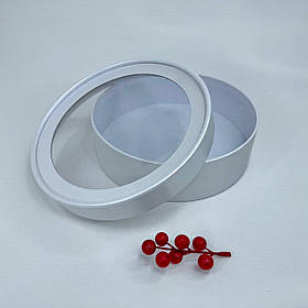 Кругла коробка для зефіру, Ø22*6 см, з вікном, "біла перлина", ПРЕМІУМ