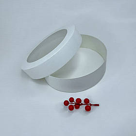 Кругла коробка для зефіру, Ø21*6 см, з вікном, біла, ЕКОНОМ