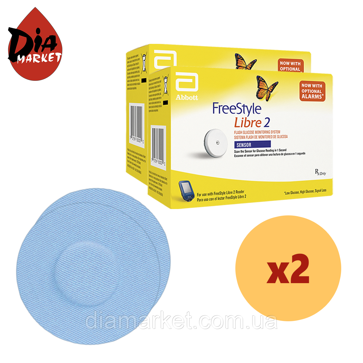 Сенсор Freestyle Libre 2 (ФріСтайл Лібре) 2 уп. і 2 кольорові тейпи в комплекті, фото 1