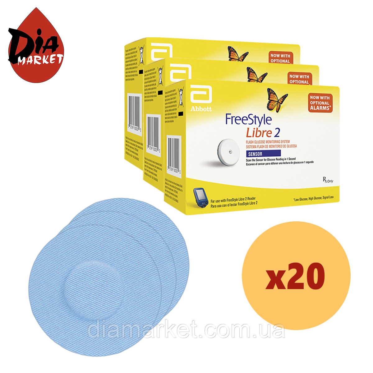 Сенсор Freestyle Libre 2 (ФріСтайл Лібре) 20 уп. і 20 кольорових тейпів у комплекті, фото 1