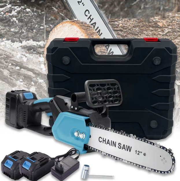 Ланцюгова пила з шиною 12 дюймів і 2 акумуляторами 48 В кейсі Electric Saw Blue, фото 1