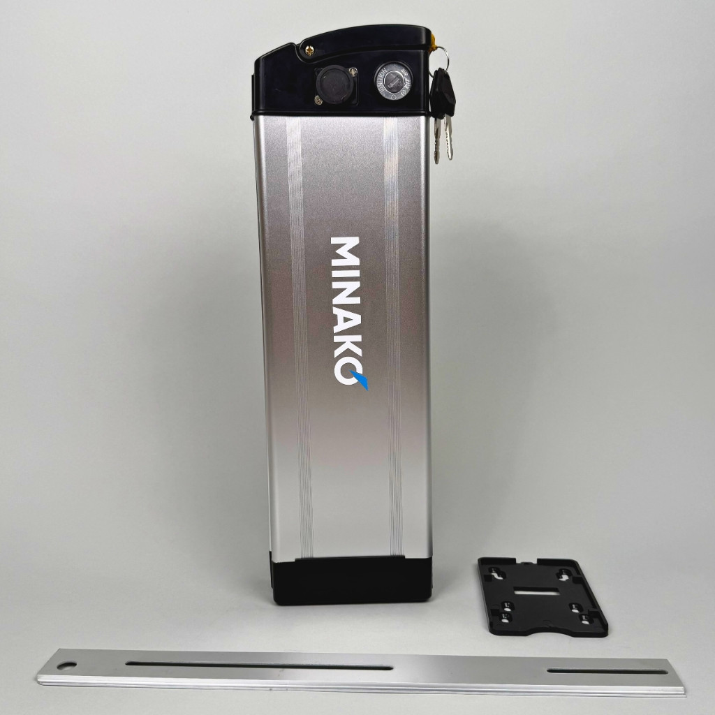 Акумулятор для електровелосипедів MINAKO 48V 15Ah срібний, з планкою - кріпленням в комплекті, фото 1