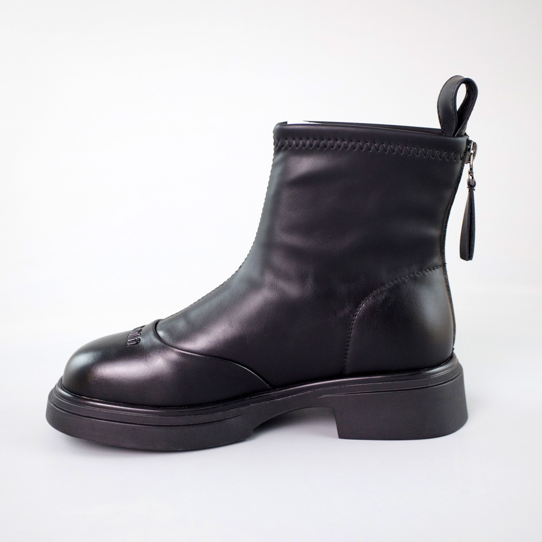 Чорні черевики з екошкіри з утепленою підкладкою з байки ззаду на блискавці