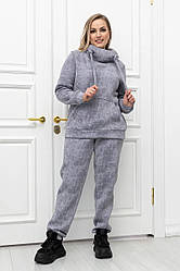 Спортивний костюм батал зимовий на флісі з капюшоном жіночий