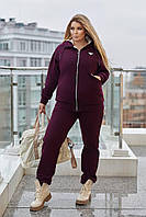Жіночий теплий спортивний костюм із кофтою на змійці на овчині (Батал), фото 5