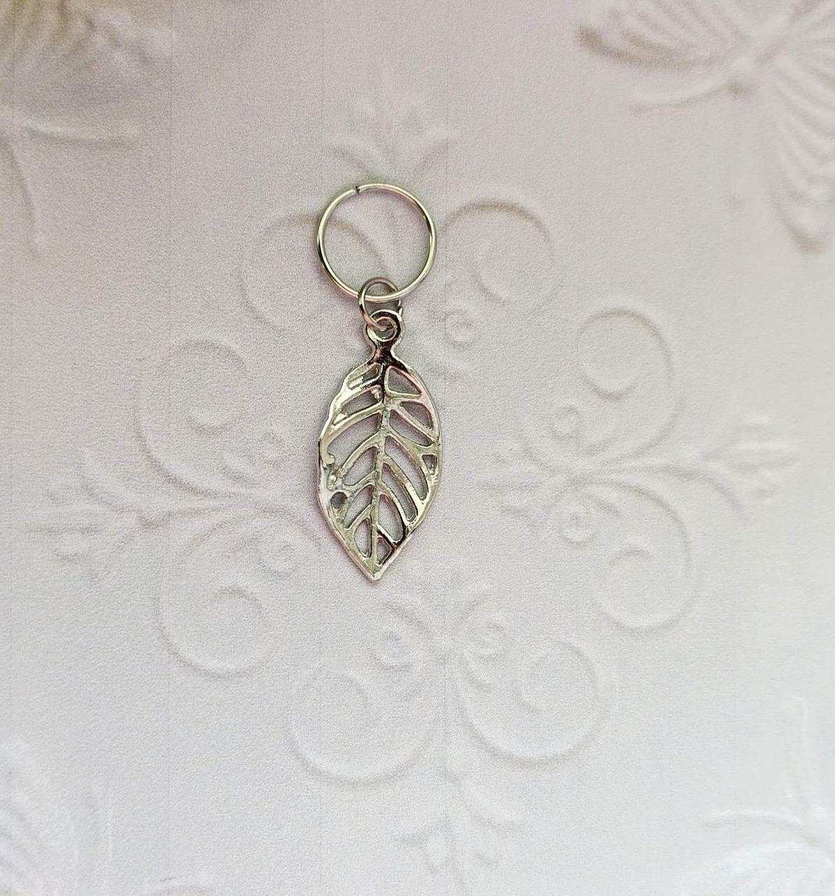 Пірсинг для волосся кільця  з декором "Листок" сріблястий, фото 1