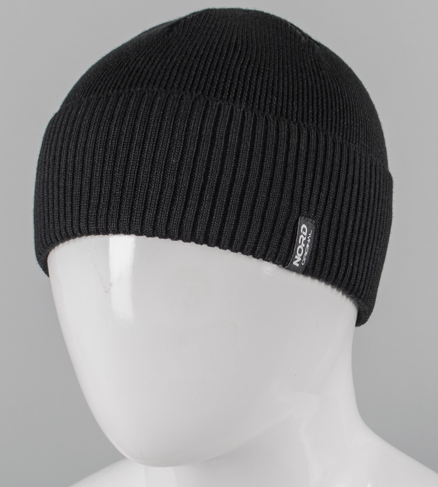 Вязана вовняна шапка без підкладки, з відворотом Nord (251254), Чорний, фото 1