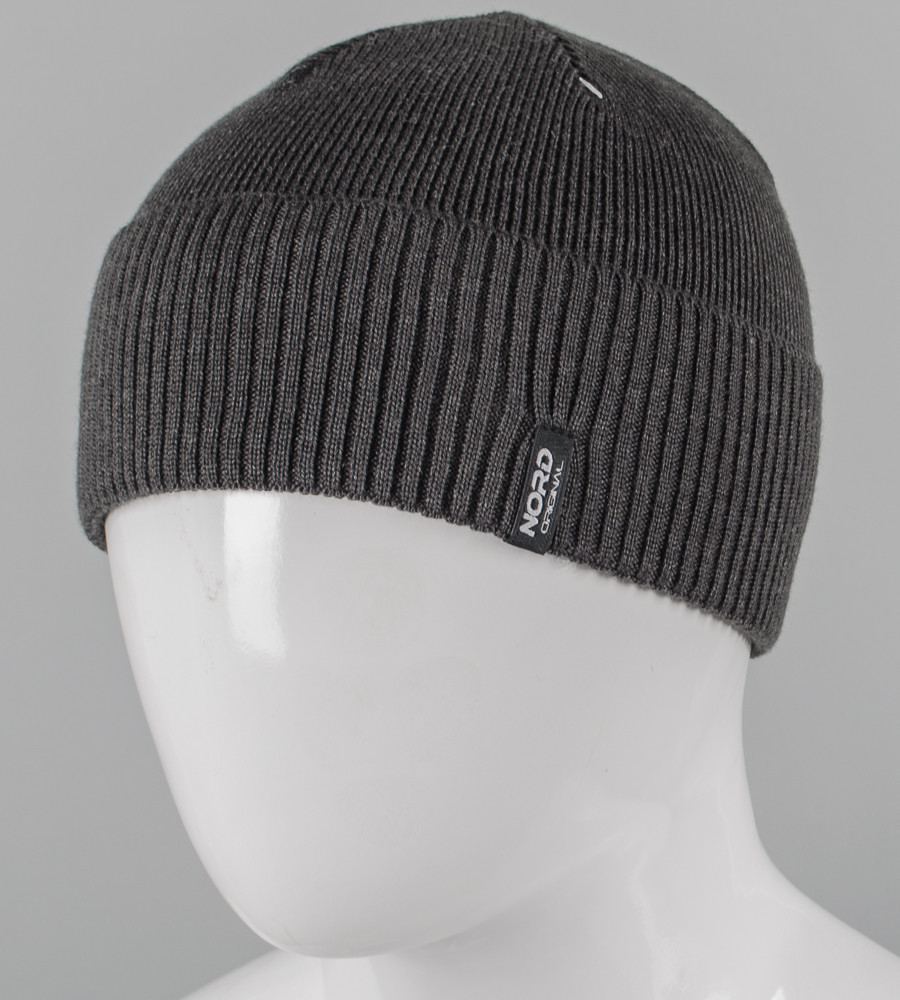 Вязана вовняна шапка без підкладки, з відворотом Nord (251254), Темно-сірий, фото 1